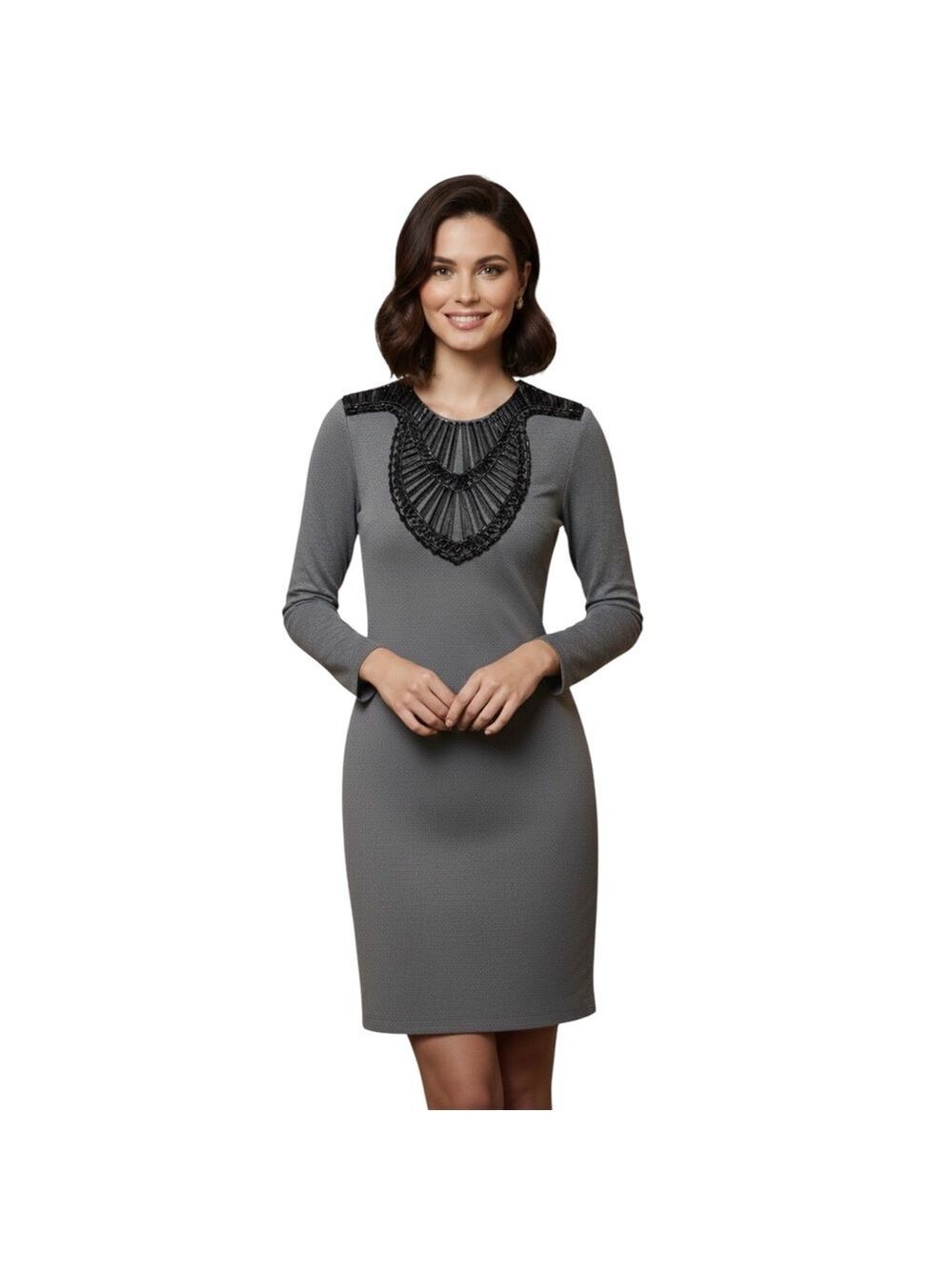 Armani Exchange Gray Beaded Neckline Bodycon Dress XS